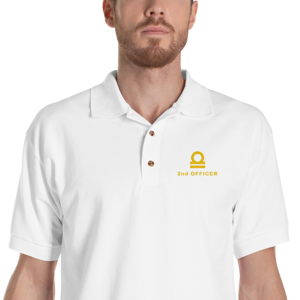 Embroidered Polo Shirt with gold Marine 2nd Officer / 2nd Mate Rank - Electro-technical Officer 