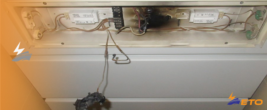 Fluorescent lights a fire, poor quality parts cause fire